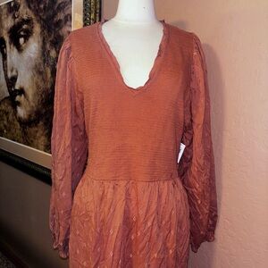 NWT Old Navy Chic Long Sleeve Rust flowy Maxi Dress size XXL